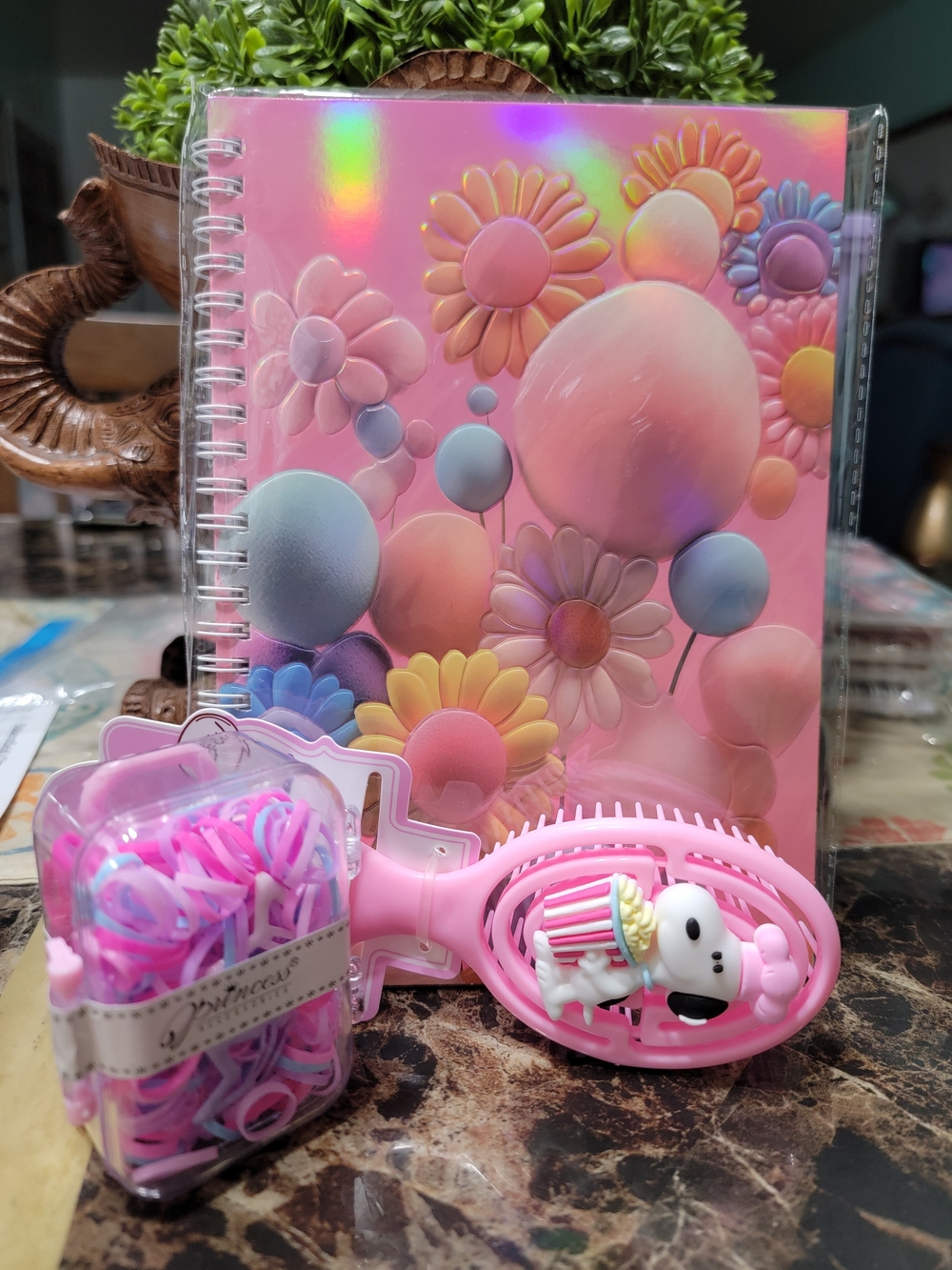 Source Unknown Pink Kids Hairbrush & Floral Holographic Notebook Set